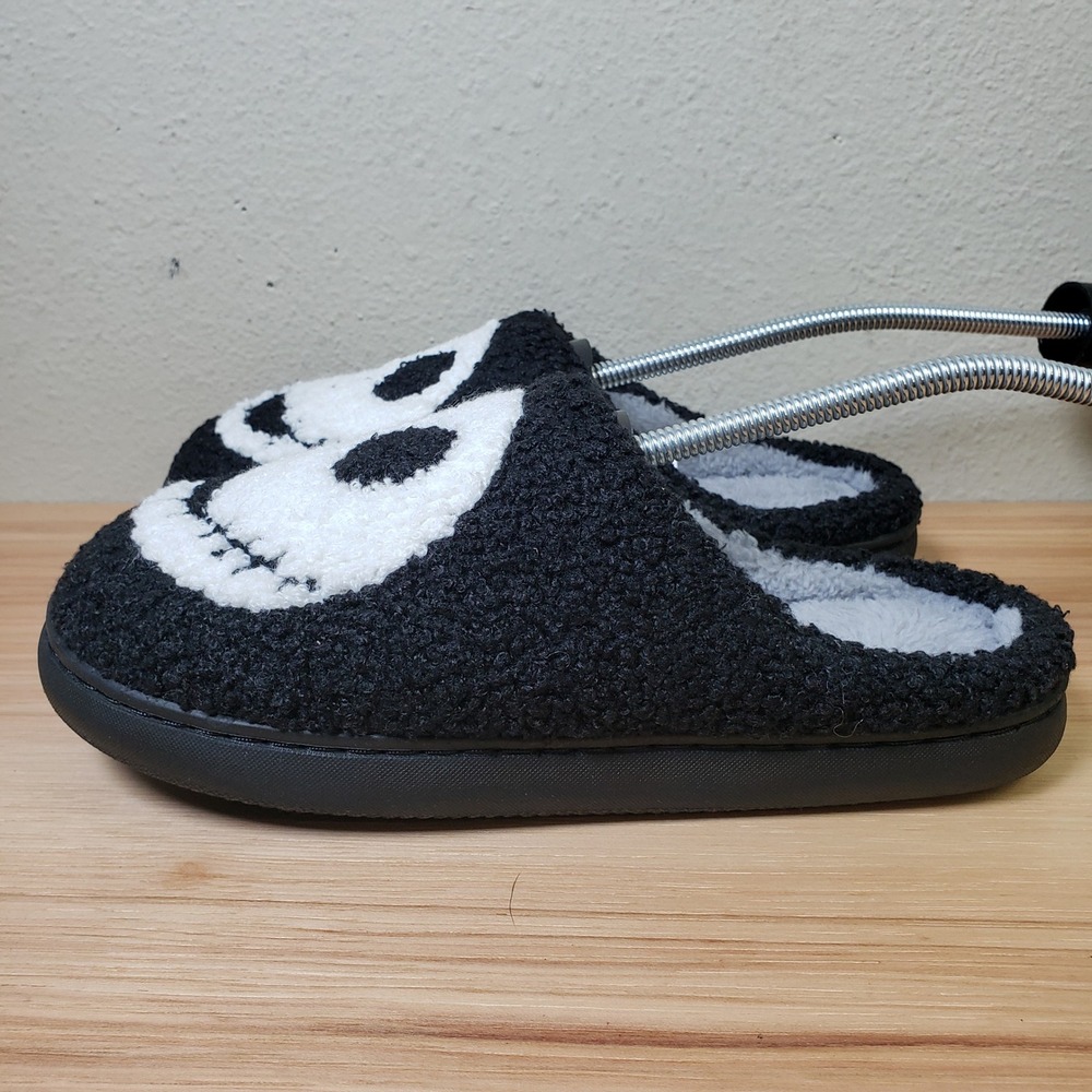 Disney Nightmare Before Christmas Jack Skellington Slippers Black Fuzzy Sz 38/39